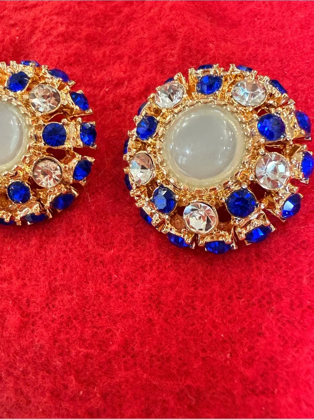 Gold-Tone Blue & Clear Crystal Round Earrings